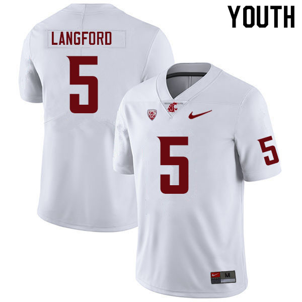 Youth #5 Derrick Langford Washington State Cougars College Football Jerseys Sale-White - Click Image to Close